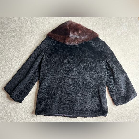 Vintage Teddy Jacket with Real Fur Collar - Black and Brown - Picture 2 of 7